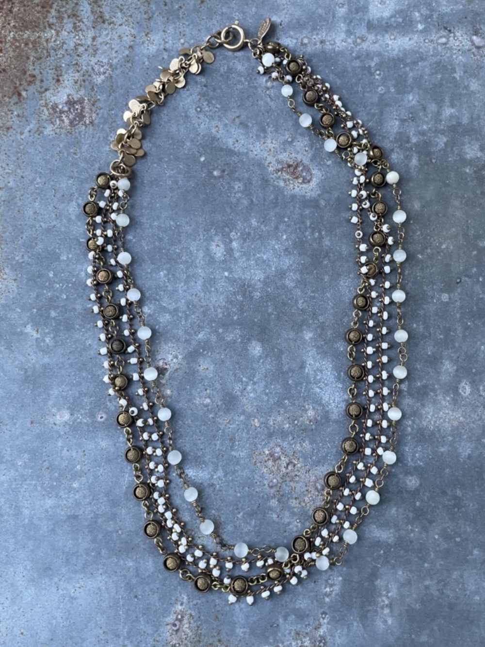 Catherine Popesco France multi-strand bronze tone and white beads Necklace